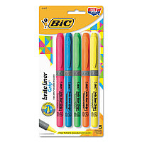 BIC Brite Liner Grip Pocket Highlighter, Assorted Ink Colors, Chisel Tip, Assorted Barrel Colors, 5/Set (GBLP51ASST)