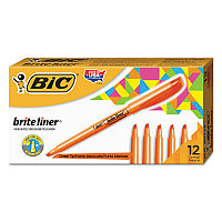 BIC Brite Liner Highlighter, Fluorescent Orange Ink, Chisel Tip, Orange/Black Barrel, Dozen (BL11OE)