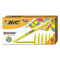 BIC Brite Liner Highlighter, Fluorescent Yellow Ink, Chisel Tip, Yellow/Black Barrel, Dozen (BL11YW)