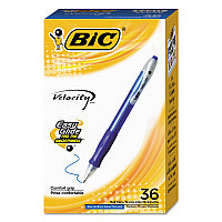 BIC Velocity Easy Glide Ballpoint Pen Value Pack, Retractable, Medium 1 mm, Blue Ink, Translucent Blue Barrel, 36/Pack (VLG361BE)