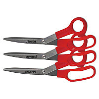 Universal General Purpose Stainless Steel Scissors, 7.75" Long, 3" Cut Length, Offset Red Handle, 3/Pack (UNV92019)