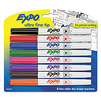 EXPO Low-Odor Dry-Erase Marker, Extra-Fine Bullet Tip, Assorted Colors, 8/Set (1884309)