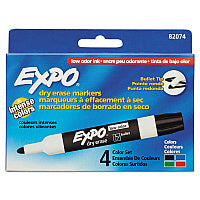 EXPO Low-Odor Dry-Erase Marker, Medium Bullet Tip, Assorted Colors, 4/Set (82074)