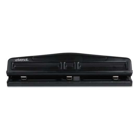 Universal 12-Sheet Deluxe Two- and Three-Hole Adjustable Punch, 9/32" Holes, Black (UNV74323)