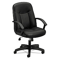 HON HVL601 Series Executive High-Back Leather Chair, Supports Up to 250 lb, 17.44" to 20.94" Seat Height, Black (VL601SB11)