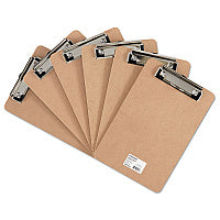 Universal Hardboard Clipboard with Low-Profile Clip, 0.5" Clip Capacity, Holds 5 x 8 Sheets, Brown, 6/Pack (UNV05561)
