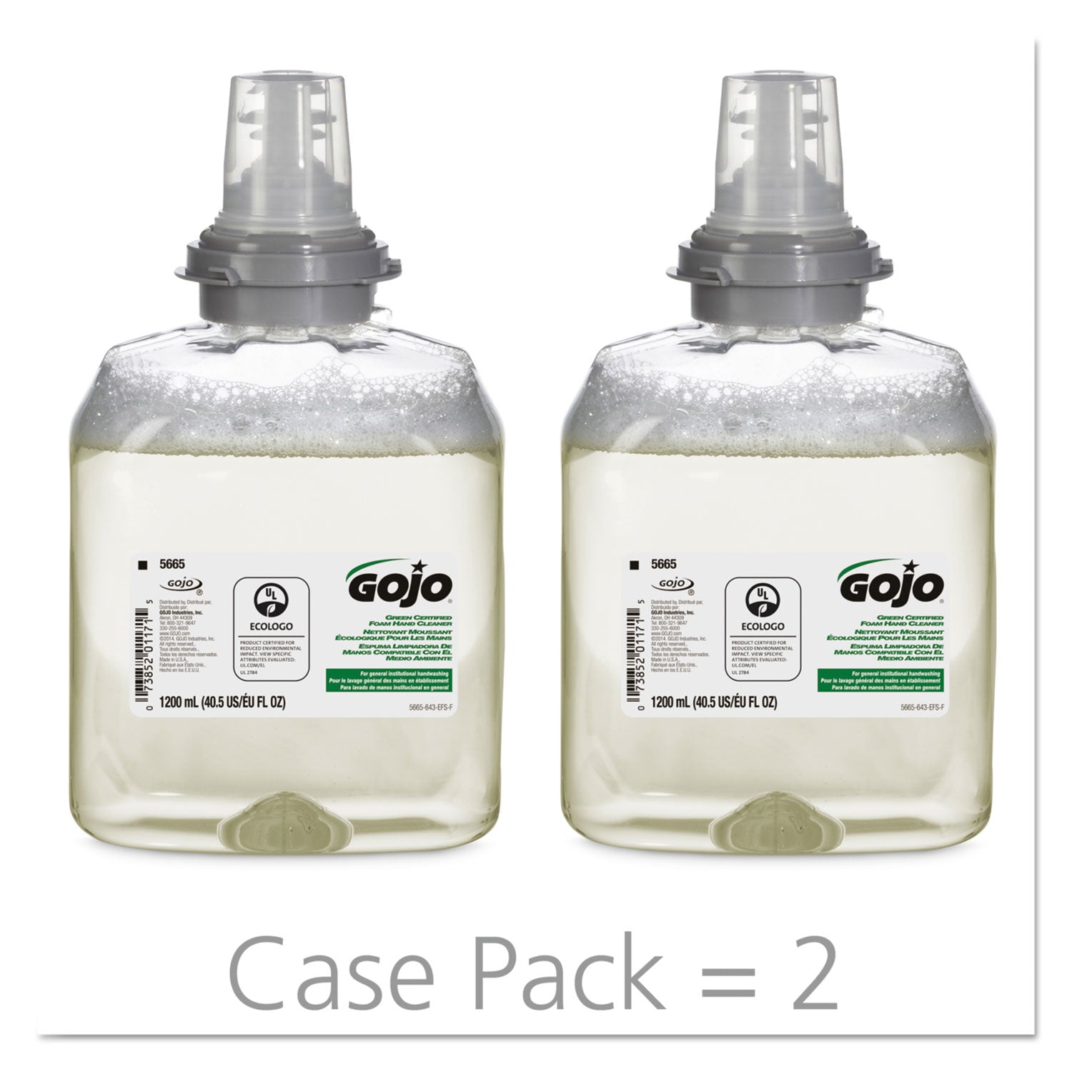 GOJO TFX Green Certified Foam Hand Cleaner Refill, Unscented, 1,200 mL, 2/Carton (566502CT)