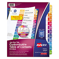 Avery Customizable TOC Ready Index Multicolor Tab Dividers, 12-Tab, Jan. to Dec., 11 x 8.5, White, Traditional Color Tabs, 1 Set (11127)