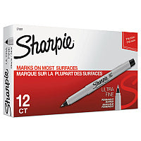 Sharpie Ultra Fine Tip Permanent Marker, Ultra-Fine Needle Tip, Black, Dozen (37001B)