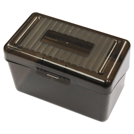 Universal Plastic Index Card Boxes, Holds 300 3 x 5 Cards, 5.63 x 3.25 x 3.75, Translucent Black (UNV47286)
