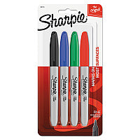 Sharpie Fine Tip Permanent Marker, Fine Bullet Tip, Assorted Colors, 4/Set (30174PP)
