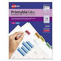 Avery Printable Plastic Tabs with Repositionable Adhesive, 1/5-Cut, Assorted Colors, 1.25" Wide, 96/Pack (16281)
