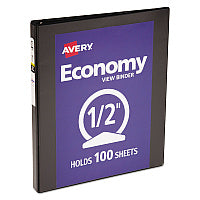 Avery Economy View Binder with Round Rings , 3 Rings, 0.5" Capacity, 11 x 8.5, Black, (5705) (05705)