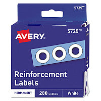 Avery Dispenser Pack Hole Reinforcements, 0.25" Dia, White, 200/Pack, (5729) (05729)