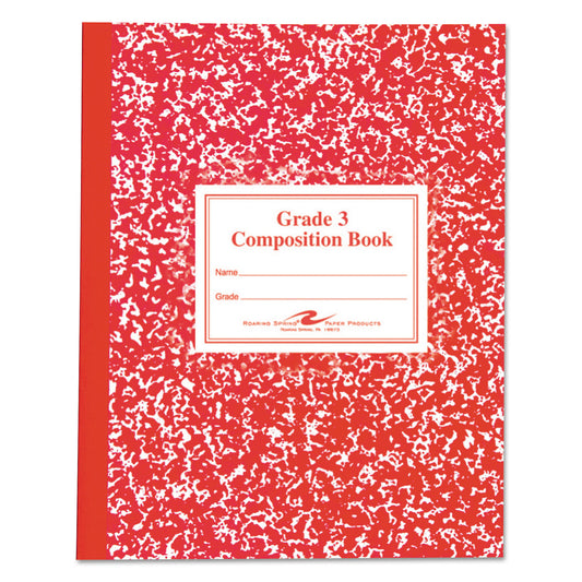 Roaring Spring Grade School Ruled Composition Book, Grade 3 Manuscript Format, Red Marble Cover, (50) 9.75 x 7.75 Sheets (77922)