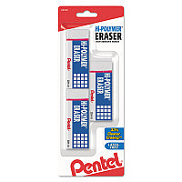 Pentel Hi-Polymer Eraser, For Pencil Marks, Rectangular Block, Medium, White, 3/Pack (ZEH10BP3K6)