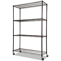 Alera NSF Certified 4-Shelf Wire Shelving Kit with Casters, 48w x 18d x 72h, Black (ALESW604818BL)