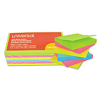 Universal Self-Stick Note Pads, 3" x 3", Assorted Neon Colors, 100 Sheets/Pad, 12 Pads/Pack (UNV35612)