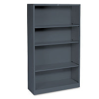 HON Metal Bookcase, Four-Shelf, 34.5w x 12.63d x 59h, Charcoal (S60ABCS)