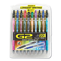 Pilot G2 Premium Gel Pen, Retractable, Fine 0.7 mm, Assorted Ink and Barrel Colors, 20/Pack (31294)