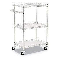 Alera Three-Shelf Wire Cart with Liners, Metal, 3 Shelves, 450 lb Capacity, 24" x 16" x 39", Silver (ALESW322416SR)