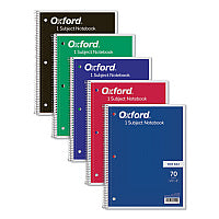 Oxford Coil-Lock Wirebound Notebooks, 3-Hole Punched, 1-Subject, Wide/Legal Rule, Randomly Assorted Covers, (70) 10.5 x 8 Sheets (65000)