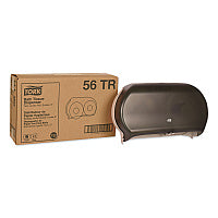 Tork(R) Jumbo Toilet Paper Twin Dispenser, 2-Rolls, Smoke (56TR)
