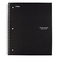 Five Star Wirebound Notebook with Two Pockets, 1-Subject, Medium/College Rule, Black Cover, (100) 11 x 8.5 Sheets (72057)