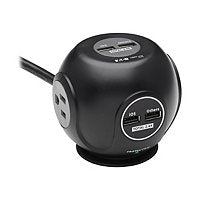 Tripp Lite Surge Protector 3-Outlet 4 USB Ports Spherical Black 6ft Cord