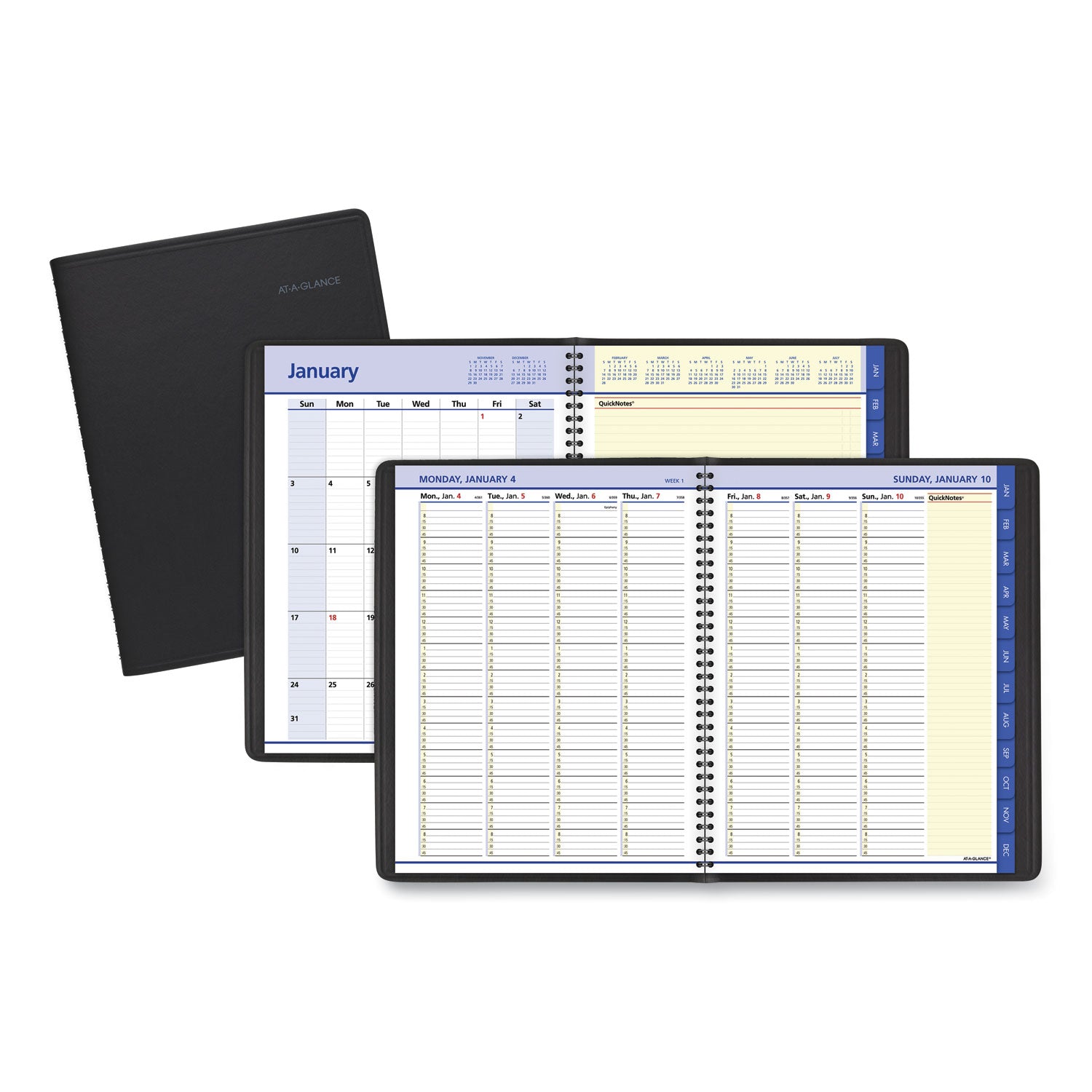 AT-A-GLANCE QuickNotes Weekly Vertical-Column Format Appointment Book, 11 x 8.25, Black Cover, 12-Month (Jan to Dec): 2026 (7695005)