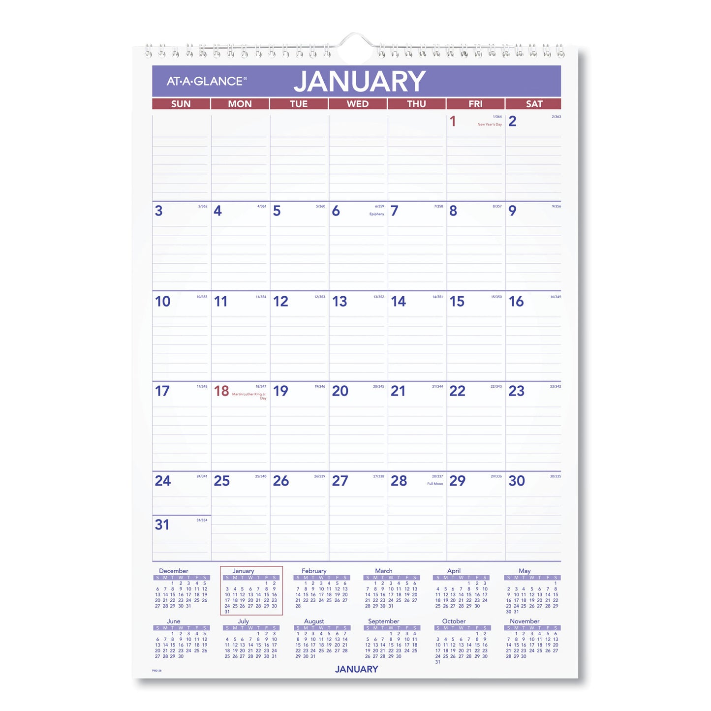 AT-A-GLANCE Monthly Wall Calendar with Ruled Daily Blocks, 12 x 17, White Sheets, 12-Month (Jan to Dec): 2026 (PM228)