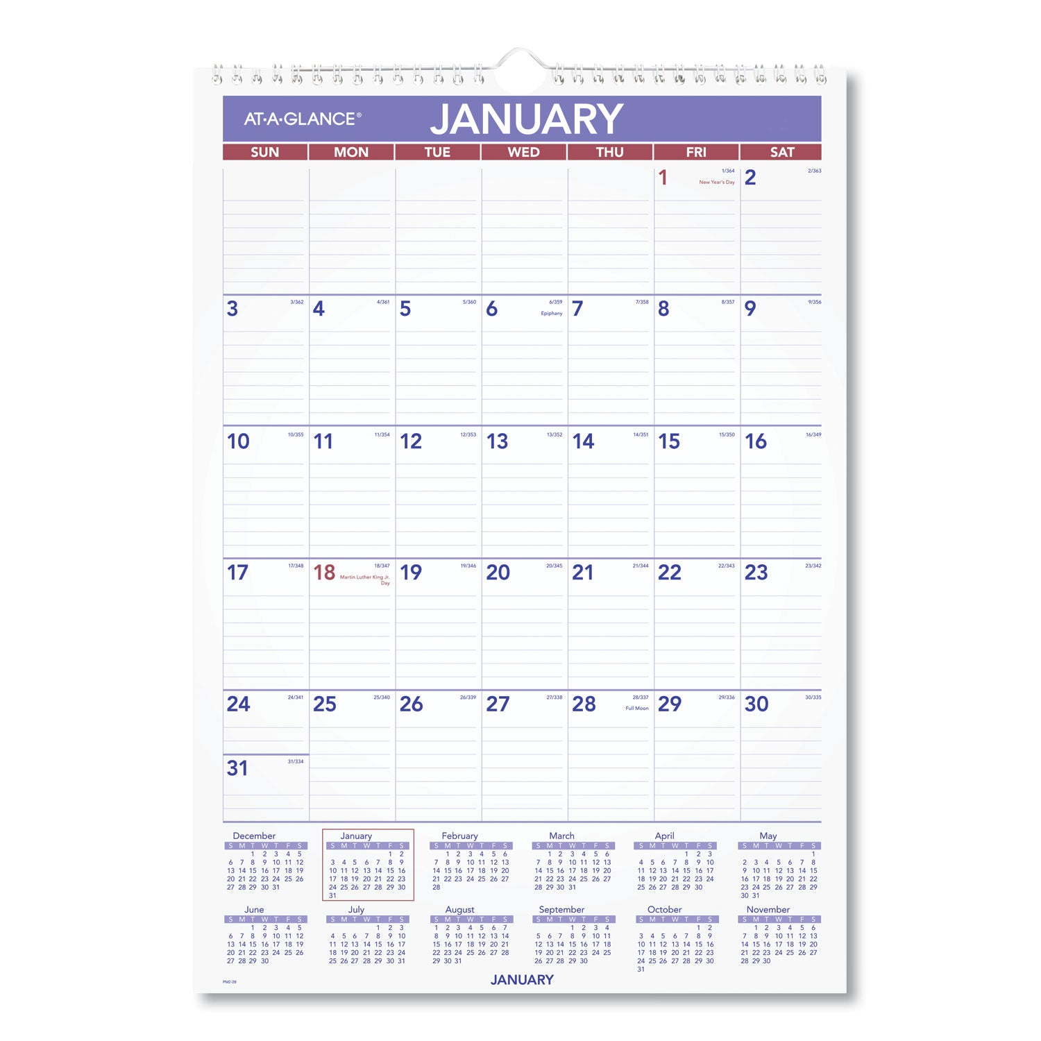 AT-A-GLANCE Monthly Wall Calendar with Ruled Daily Blocks, 12 x 17, White Sheets, 12-Month (Jan to Dec): 2026 (PM228)