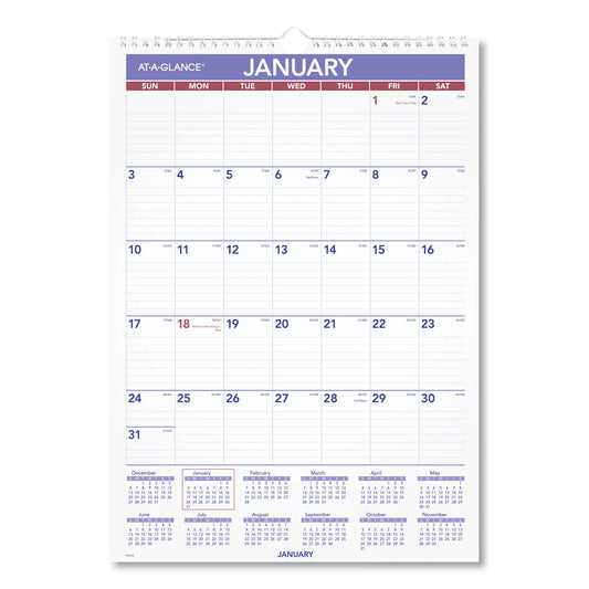 AT-A-GLANCE Monthly Wall Calendar with Ruled Daily Blocks, 12 x 17, White Sheets, 12-Month (Jan to Dec): 2026 (PM228)