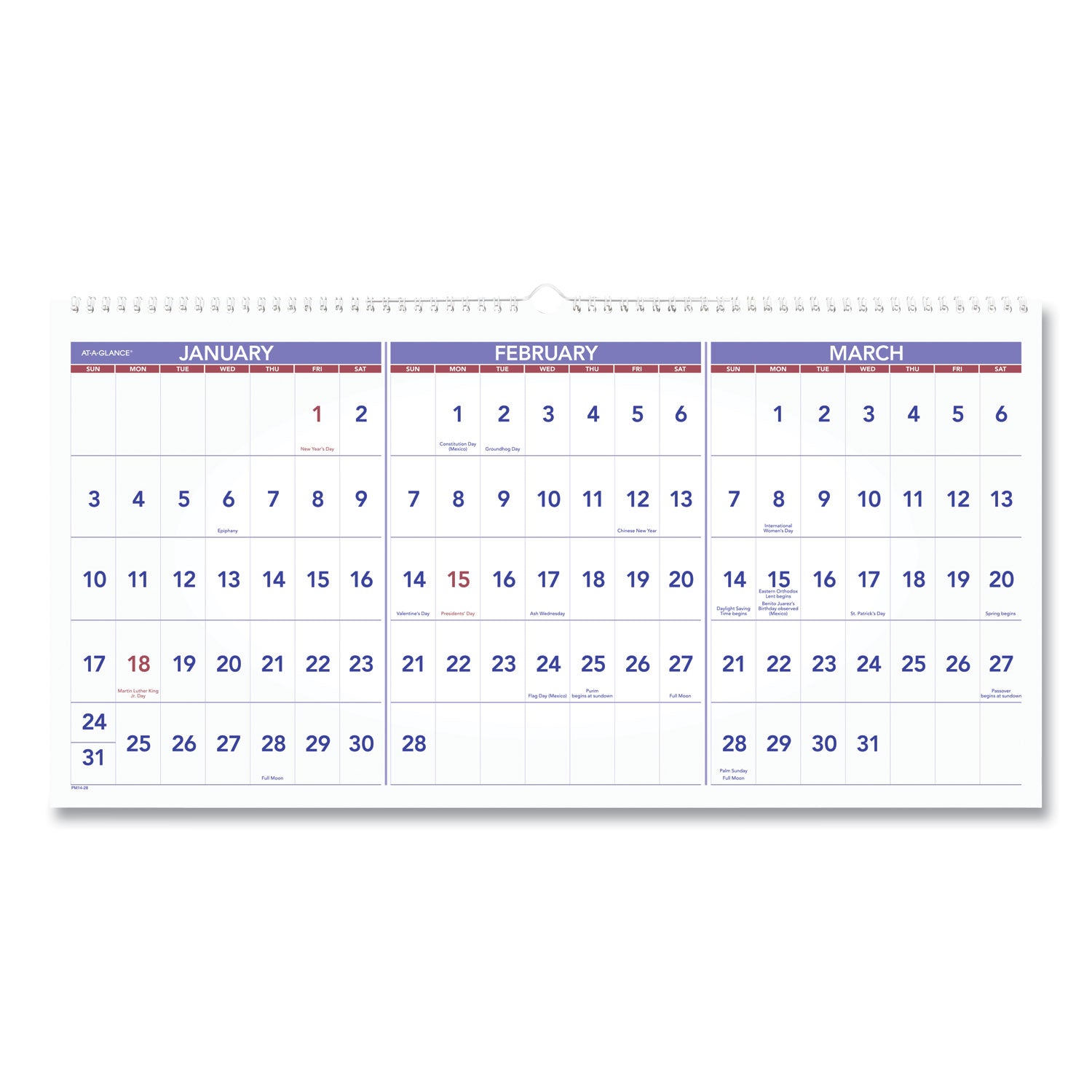 AT-A-GLANCE Deluxe Three-Month Reference Wall Calendar, Horizontal Orientation, 24 x 12, White Sheets, 15-Month: Dec 2025 to Feb 2027 (PM1428)