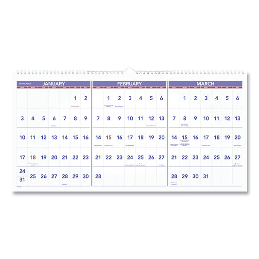 AT-A-GLANCE Deluxe Three-Month Reference Wall Calendar, Horizontal Orientation, 24 x 12, White Sheets, 15-Month: Dec 2025 to Feb 2027 (PM1428)