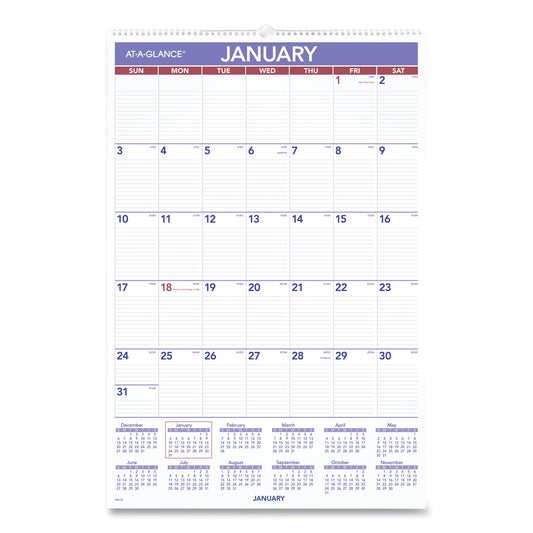 AT-A-GLANCE Monthly Wall Calendar with Ruled Daily Blocks, 20 x 30, White Sheets, 12-Month (Jan to Dec): 2026 (PM428)