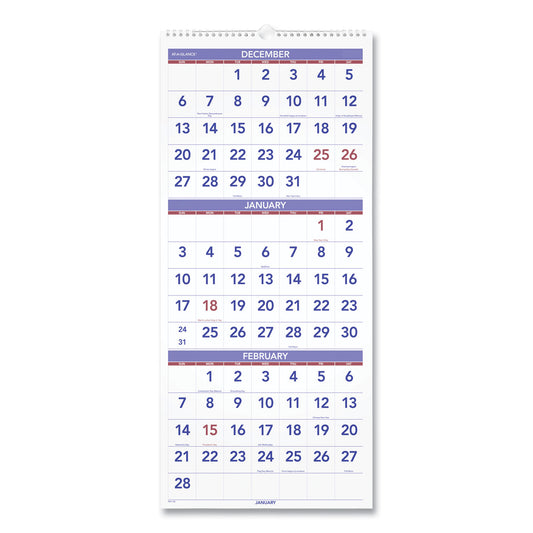 AT-A-GLANCE Deluxe Three-Month Reference Wall Calendar, Vertical Orientation, 12 x 27, White Sheets, 14-Month: Dec 2025 to Jan 2027 (PM1128)