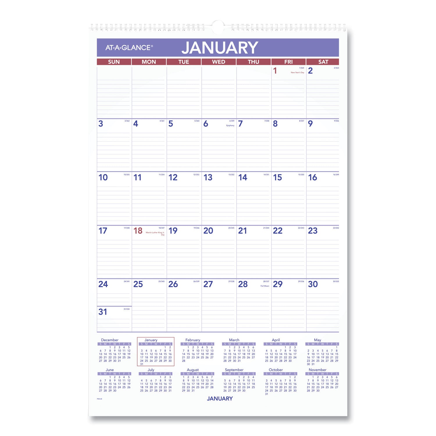AT-A-GLANCE Monthly Wall Calendar with Ruled Daily Blocks, 15.5 x 22.75, White Sheets, 12-Month (Jan to Dec): 2026 (PM328)