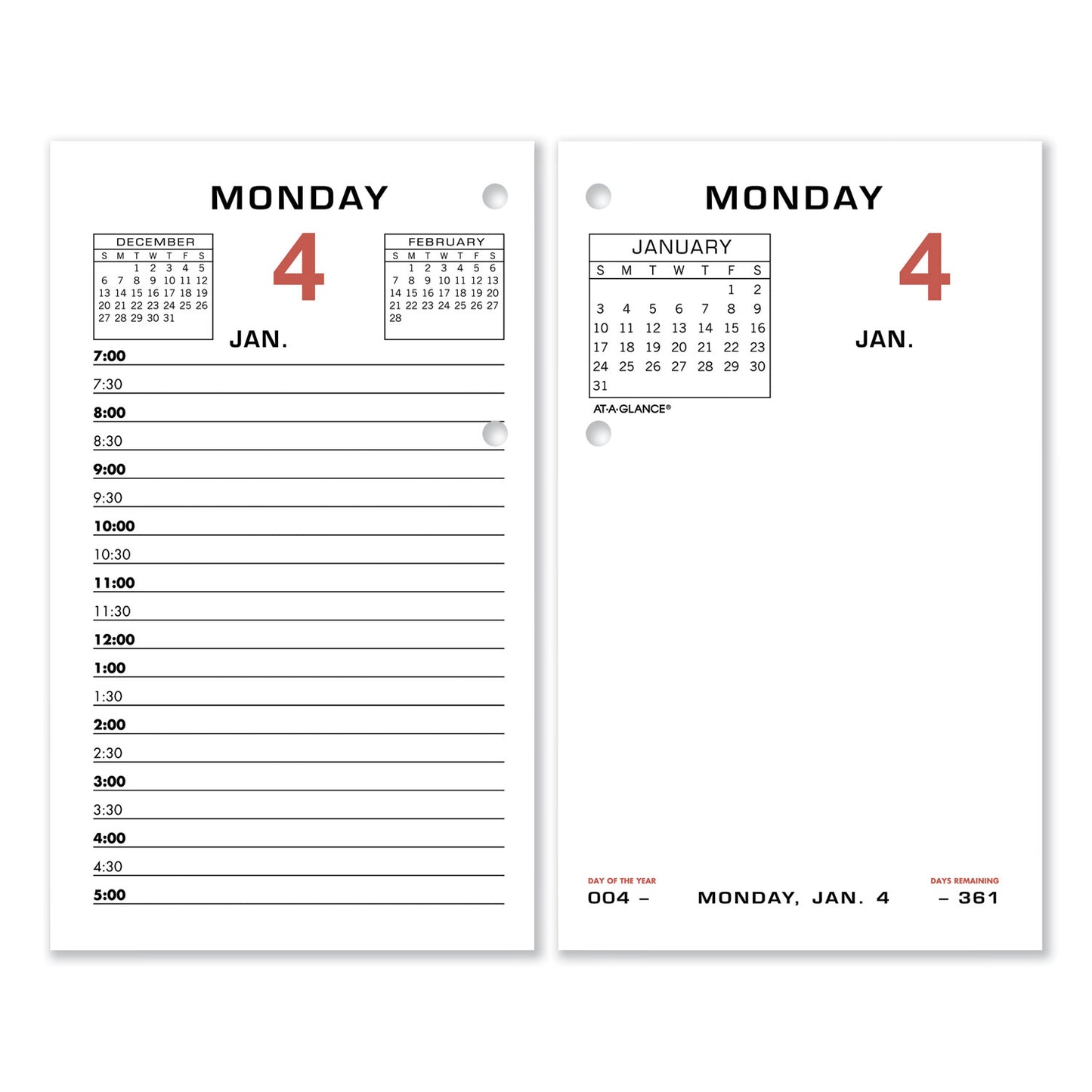 AT-A-GLANCE Two-Color Desk Calendar Refill, 3.5 x 6, White Sheets, 12-Month (Jan to Dec): 2026 (E01750)