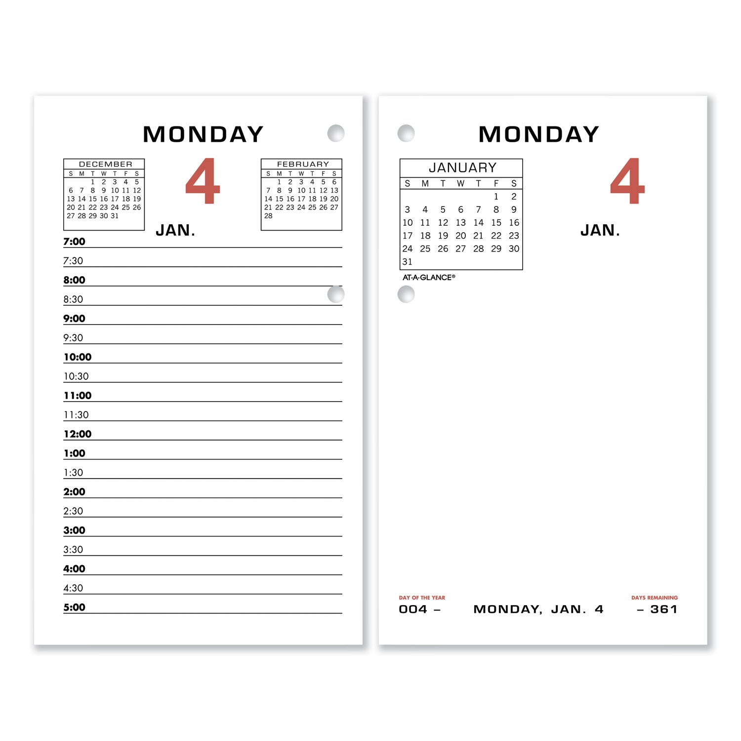 AT-A-GLANCE Two-Color Desk Calendar Refill, 3.5 x 6, White Sheets, 12-Month (Jan to Dec): 2026 (E01750)