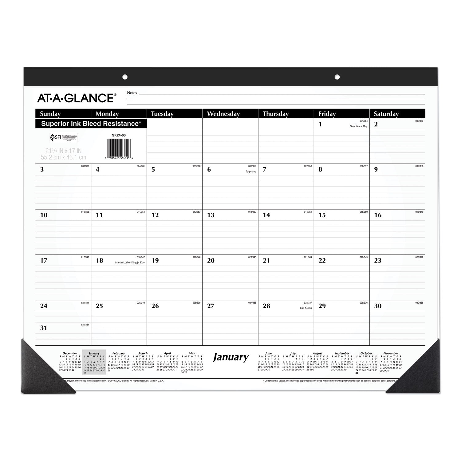 At-A-Glance Monthly Desk Pad Calendar Standard - Julian Dates - Monthly - 1 Year - January 2026 to December 2026 - 1 Month Single Page Layout - 21 3/4" x 17" Sheet Size - White Sheet - 2.87" x 2.37" Block - Headband - Desk Pad - Black, White - Pa (SK2400)