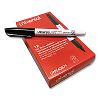 Universal Pen Style Dry Erase Marker, Fine Bullet Tip, Black, Dozen (UNV43671)