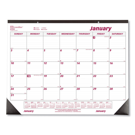 Brownline Monthly Desk Pad Calendar, 22 x 17, White/Burgundy Sheets, Black Binding, Black Corners, 12-Month (Jan to Dec): 2026 (C1731)