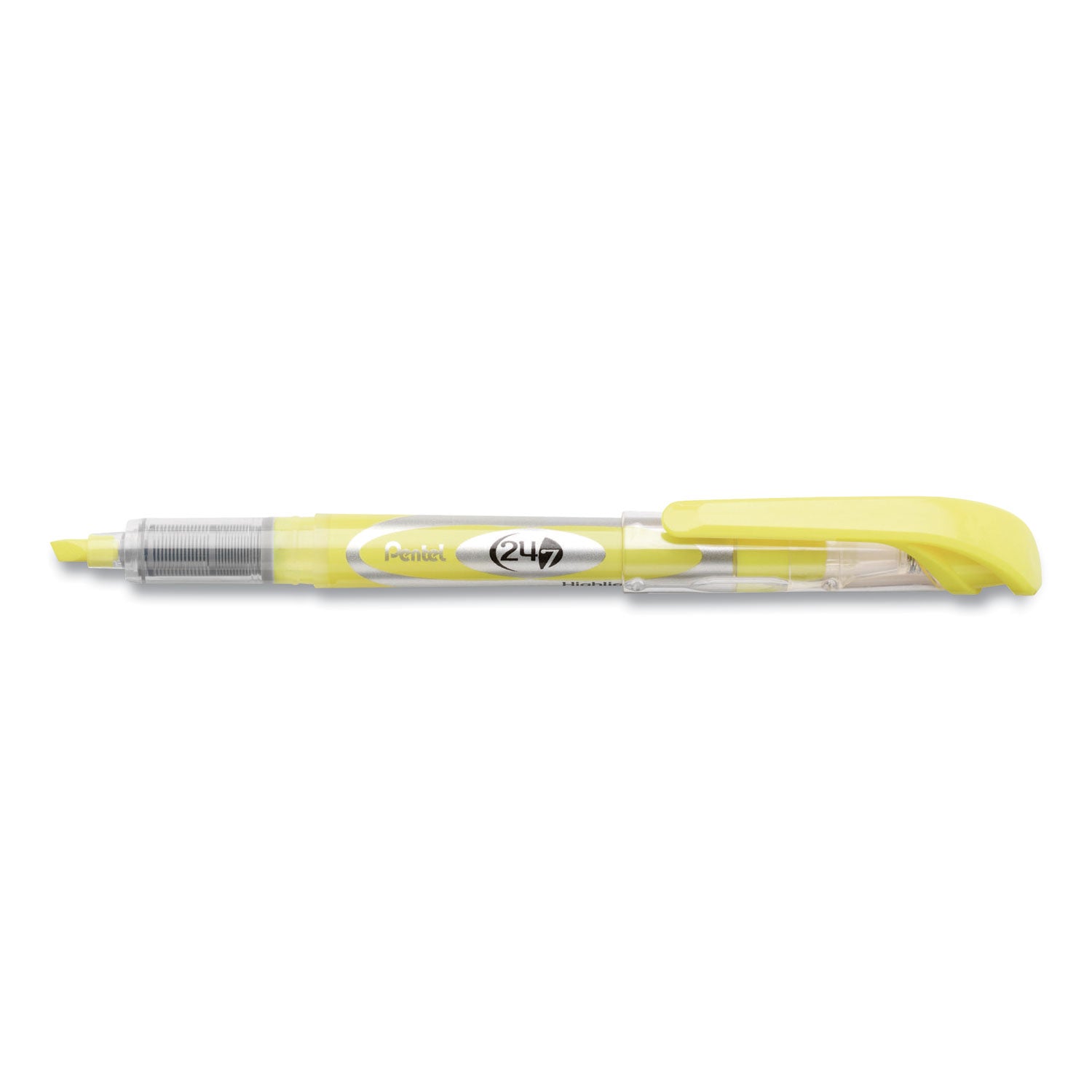 Pentel 24/7 Highlighters, Bright Yellow Ink, Chisel Tip, Bright Yellow/Silver/Clear Barrel, Dozen Chisel Marker Point - Yellow Ink - 1 Dozen (SL12G)