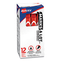 Avery MARKS A LOT Large Desk-Style Permanent Marker, Broad Chisel Tip, Red, Dozen (8887) (08887)