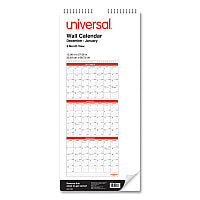 Universal Three-Month Wall Calendar, 12 x 27, White/Red Sheets, 14-Month: Dec 2025 to Jan 2027 (71003)