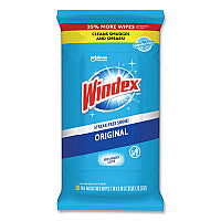 Windex Glass and Surface Wet Wipe, Cloth, 7 x 8, Unscented, White, 38/Pack (378032EA)