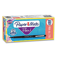 Paper Mate Point Guard Flair Felt Tip Porous Point Pen, Stick, Medium 0.7 mm, Black Ink, Black Barrel, Dozen (8430152)