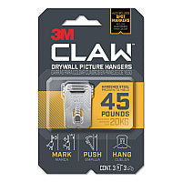 3M Claw Drywall Picture Hanger, Stainless Steel, 45 lb Capacity, 3 Hooks and 3 Spot Markers (3PH45M3ES)
