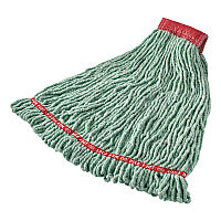 Rubbermaid Commercial Web Foot Shrinkless Looped-End Wet Mop Head, Cotton/Synthetic, Large, Green, 5" Red Headband (A25306GR00)